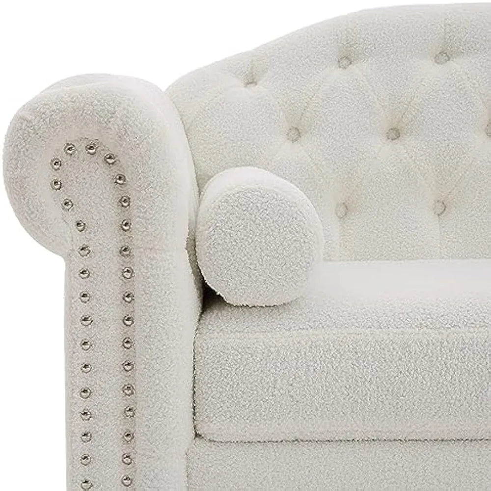 81" Modern 3-Seater Couches for Living Room, Classic Upholstered Button Tufted Deep Seat Sofas with Pillows, Teddy White