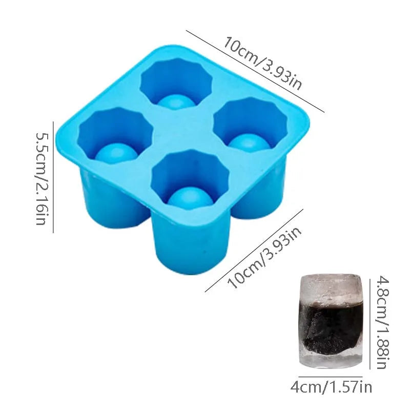 4 Grids Ice Cube Tray Mold Creative DIY Silicone Ice Mould Shot Glasses Ice Cup Maker Novelty Summer Drinking Ice Makig Tools