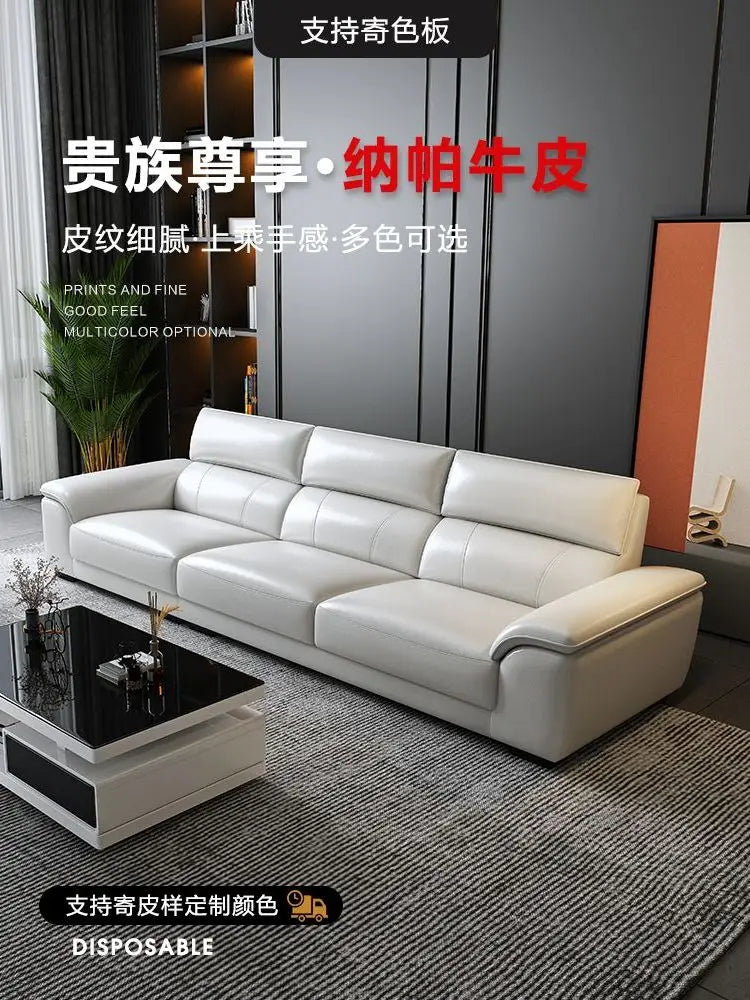 Italian style leather sofa size modern simple high-end cowhide living room sofa set living room combination sofa furniture