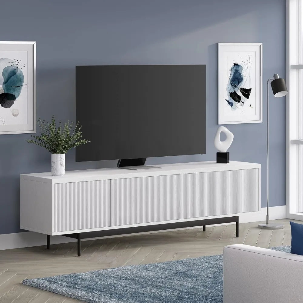 Luxury living room cabinet, TV stand, with 4 storage cabinets and table legs, 70 inches wide, white
