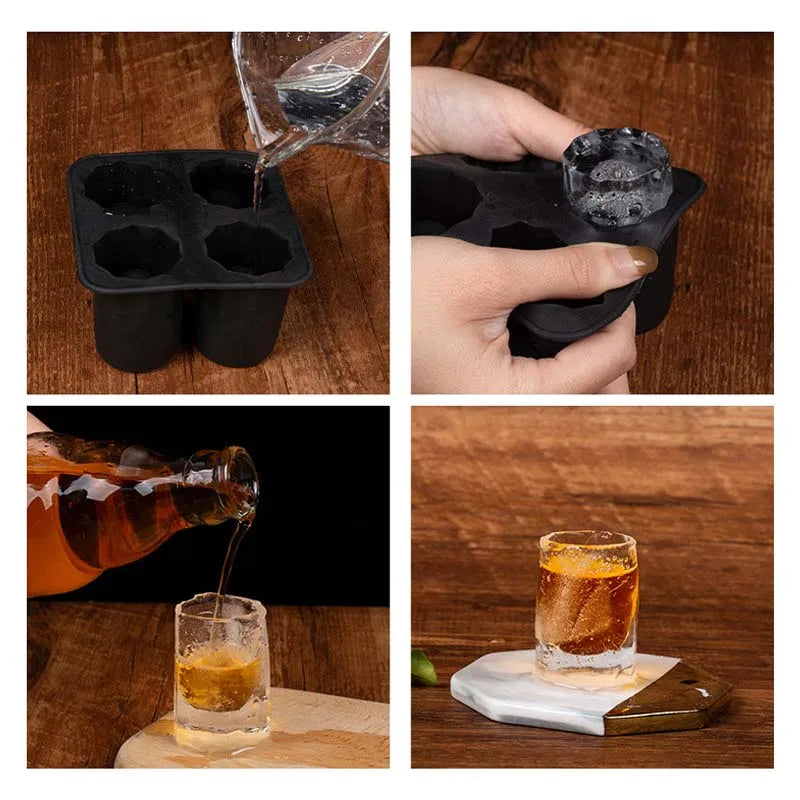 4 Grids Ice Cube Tray Mold Creative DIY Silicone Ice Mould Shot Glasses Ice Cup Maker Novelty Summer Drinking Ice Makig Tools