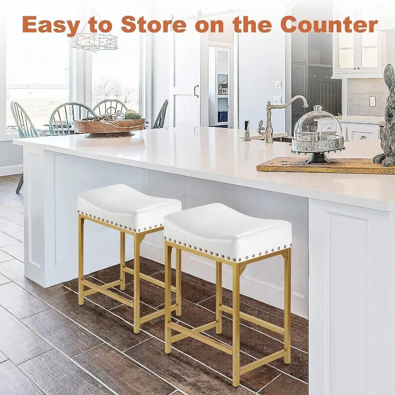 Bar Stools Set of 2, Counter Height Bar Stools with Soft Cushion Counter Stools and Barstools Steel Frame, 24" Modern Gold