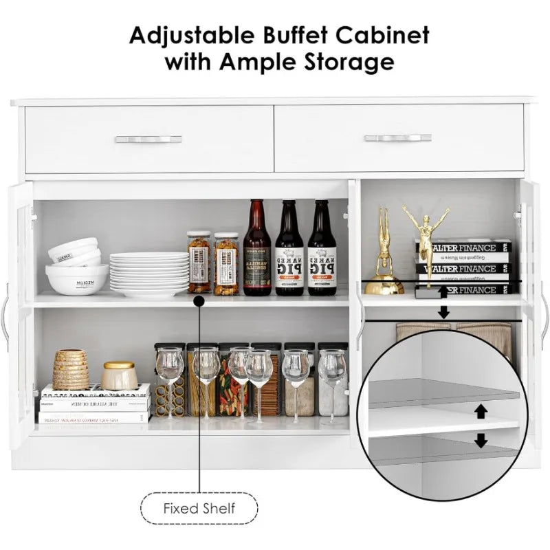 Buffet Cabinet with Glass Doors, Buffet Sideboard Kitchen Sideboard Cabinet Buffet Table with 2 Storage Drawers & Shelves