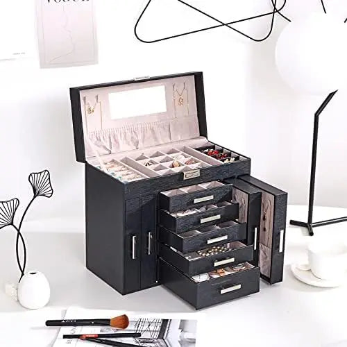 Jewelry Box Organizer for Women with 40 Necklace Hooks 6 Tier Display Storage  with Lock Mirrored Jewelry Box Earrings Rings Nec
