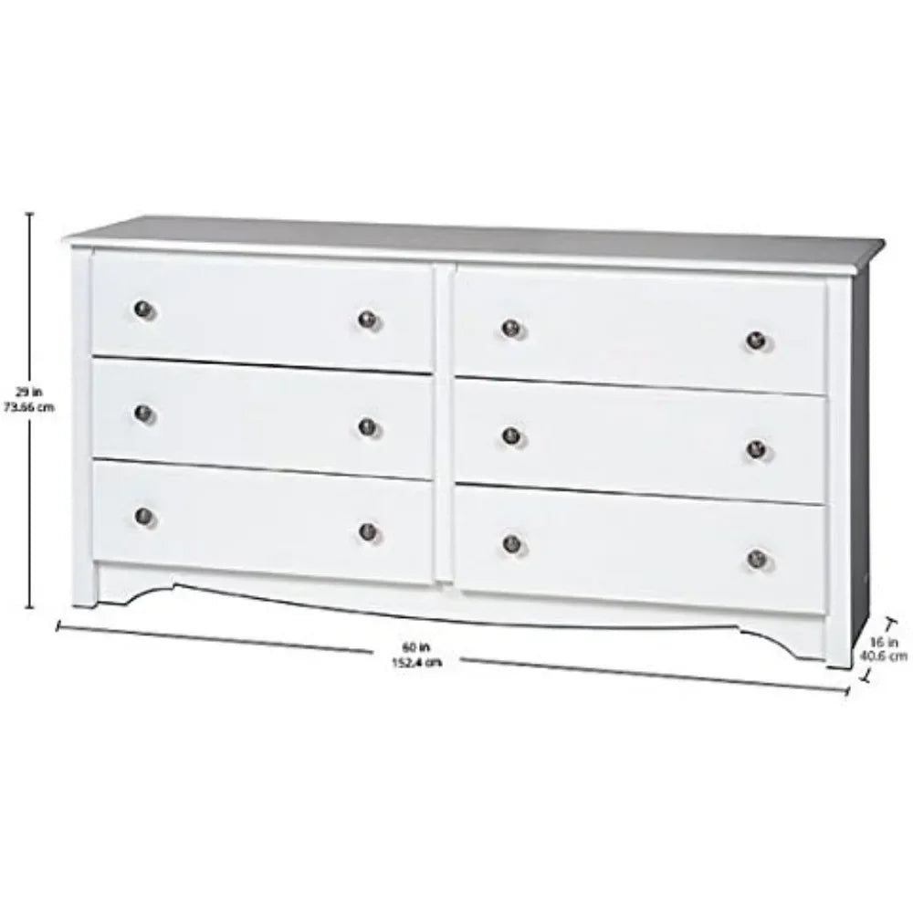 6 Drawer Double Dresser for Bedroom, Wide Chest of Drawers, Traditional Bedroom Furniture, 16" D X 59" W X 29" H