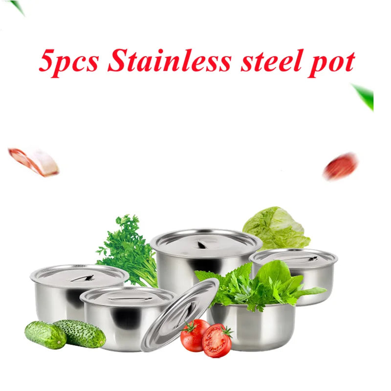 5pcs Stainless Steel Soup Pot Stock Pot Set with Lid Kitchenware Home Stew Pot Cooking Tools Cookware Kitchen Accessories