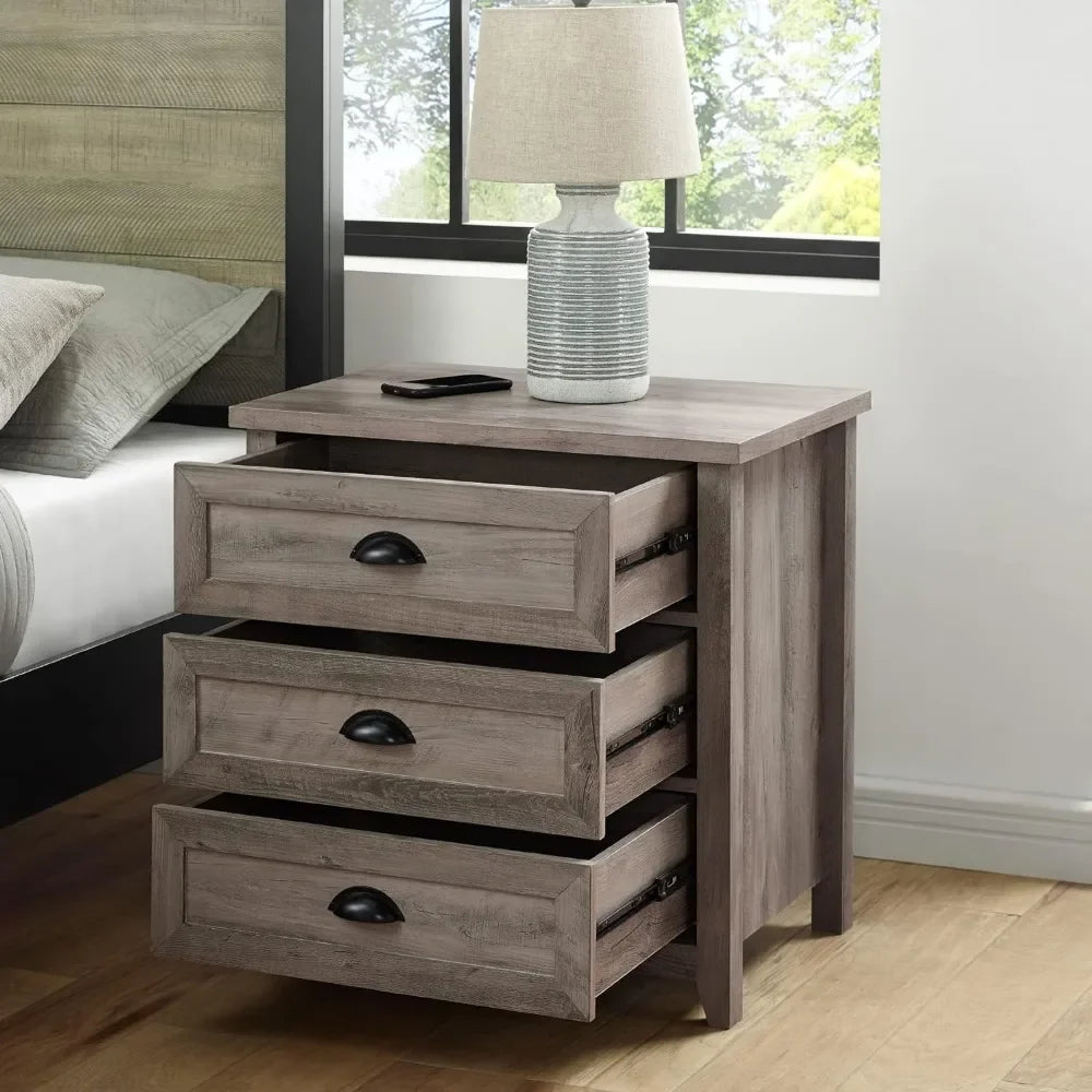Modern Farmhouse 3 Drawer Framed Nightstand With Half-Moon Handles Home Furniture 25 Inch Bedside Table Bedroom Freight free