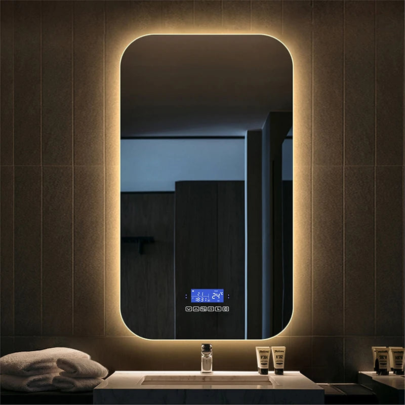 50x100cm Bath LED Light Makeup Mirror Touch Screen Bathroom Vanity Mirror With Bluetooth Anti-Fog Human Body Induction Function