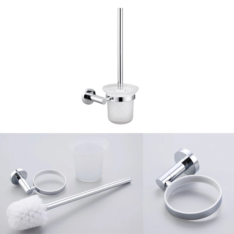 Chrome Polished Stainless Steel Towel Rack Toilet Brush Holder Wall Mounted Paper Holder Towel Bar Hook Bathroom Accessories