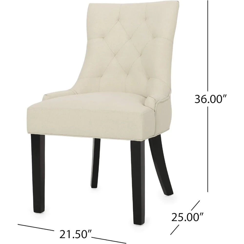 Tufted Fabric Dining Chairs, Decorative Chairs, Set of 2, Beige, Luxurious Design and Excellent Structure