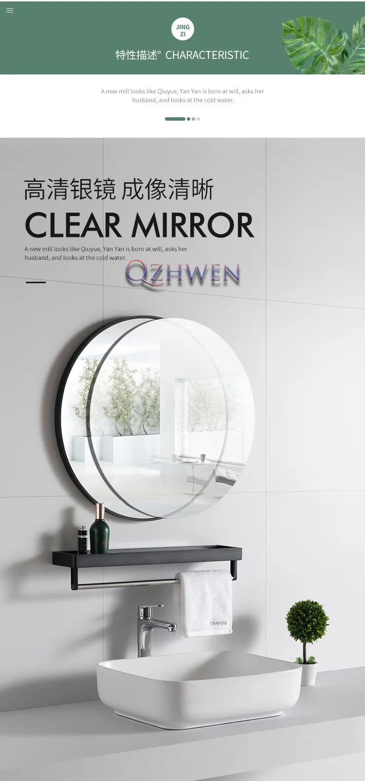 40cm/50cm/60cm/70cm/80cm Nordic Simple Bathroom Mirror Fashionable Golden Bath Round Mirror Wall Hanging Hole-free Vanity Mirror