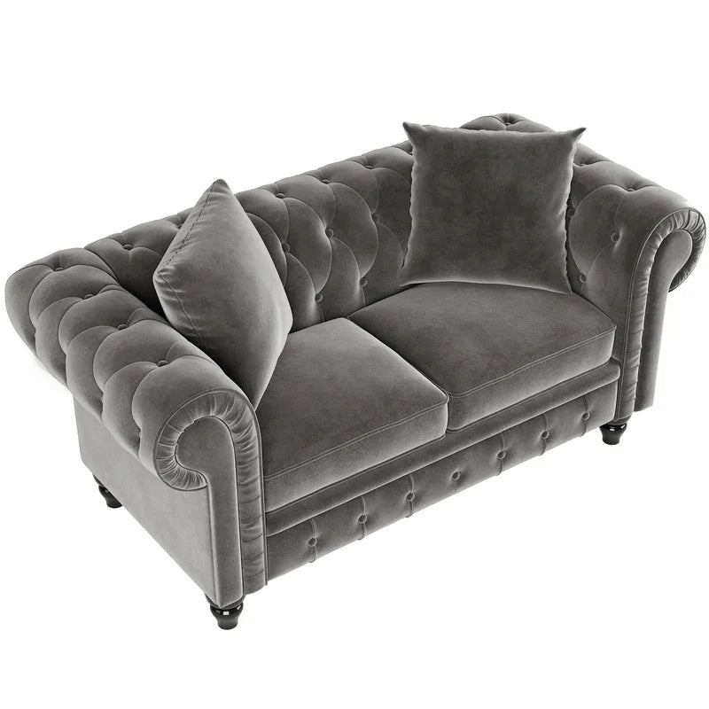 Modern Chesterfield Sofa Set Button Tufted Velvet Upholstered Back Loveseat & 3 Seat Sofa Roll Arm Classic,Living Room Sofa