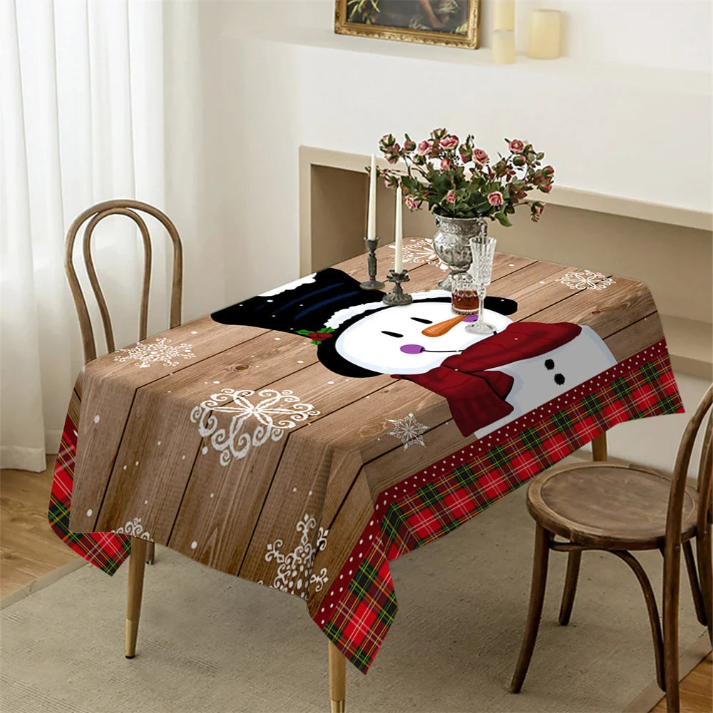 Red black plaid elk table cloth Sleigh snowman table cloth Christmas party table cloth end table tablecloth New Year decorations