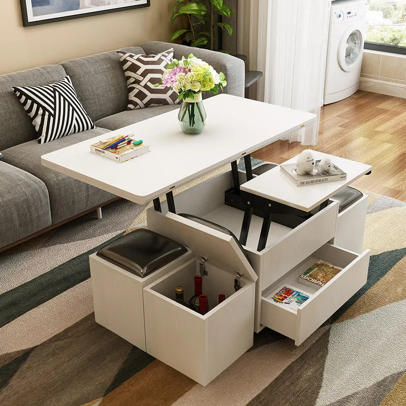 Small unit folding, lifting, coffee table, dining table, dual purpose, expandable, multifunctional storage