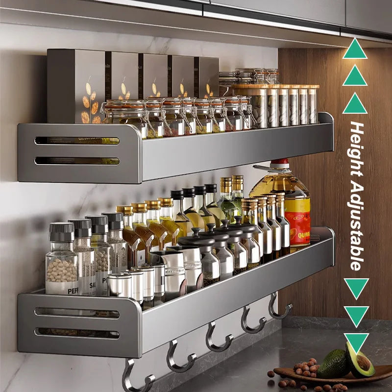 Kitchen Storage Rack Wall-mounted Spice Organizer Shelf Kitchen Seasoning Knife  Chopstick Spoon Shovel Storage Holder