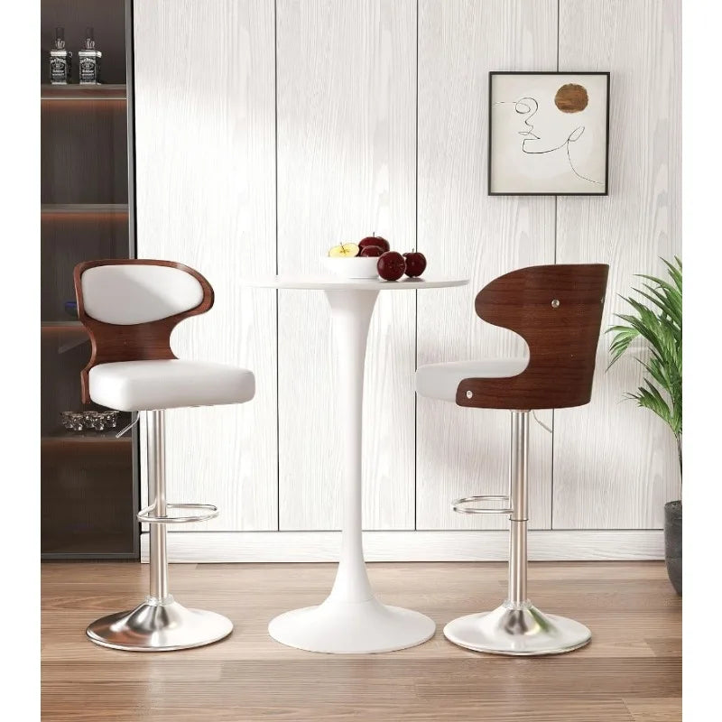 Bar Stools Set of 2 Seat Adjustable Height 24.5-33.5IN - Bentwood Swivel Barstools with Back & Footrest - PU Leather Upholstered