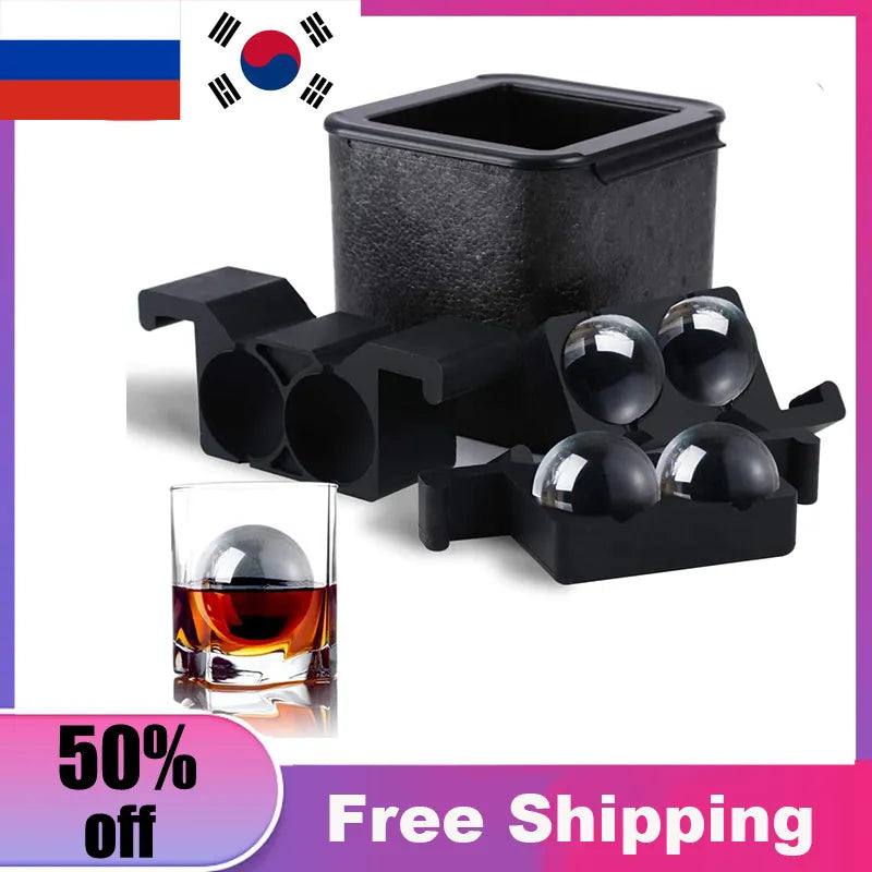 Eco-Friendly 4 Ball Ice Maker Crystal Clear Ice Ball Press Spherical Whiskey Tray Mould Bubble-Free Ice Cube Maker Ice Box Mold
