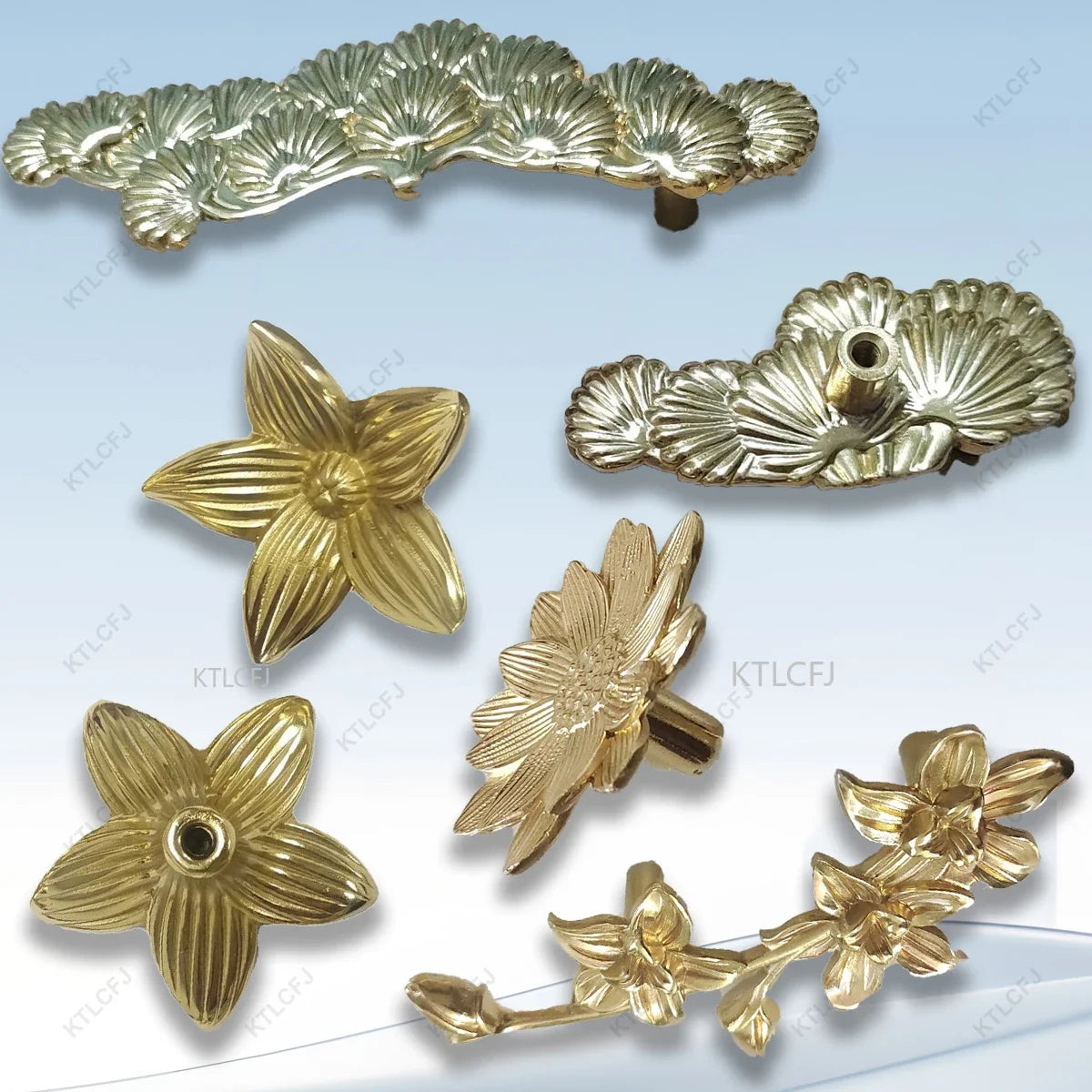 Accessories Flower/Leaf Shaped Drawer Door Cabinet Handle Furniture Light Luxury Brass Forged Handle