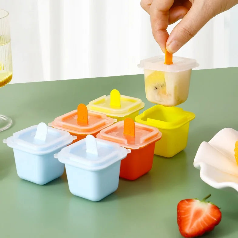 Square Ice Cube Molds Food Grade Silicone Ice Cream Mould Tray with Popsicle Stick DIY Jelly Pudding Summer Ice Ball Maker Tools