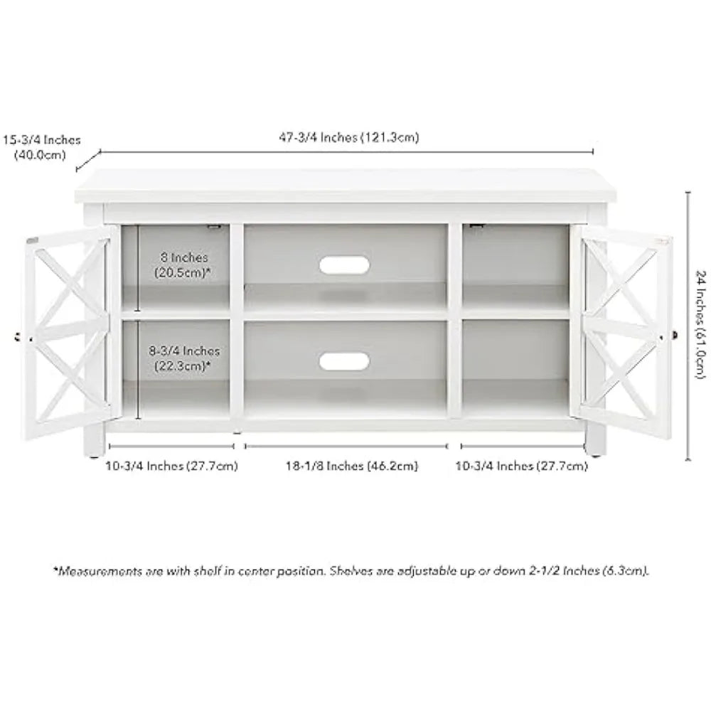 Rectangular TV cabinet, suitable for 55 inch televisions, with two side door storage cabinets and a central partition