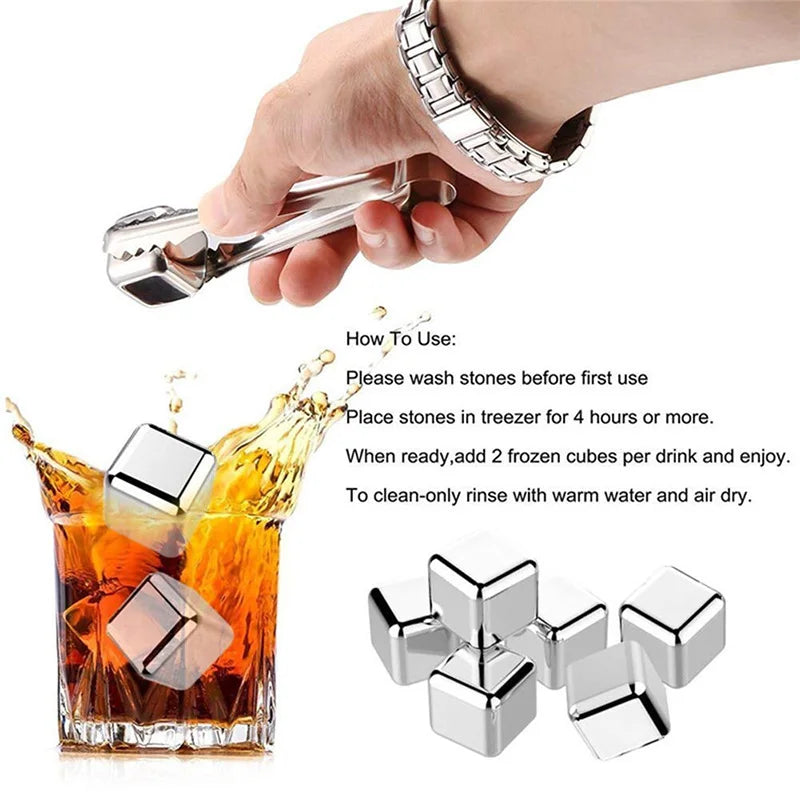 Stainless Steel Ice Cubes Set Reusable Chilling Stones for Whiskey Wine Wine Cooling Cube Chilling Rock Party Bar Tool