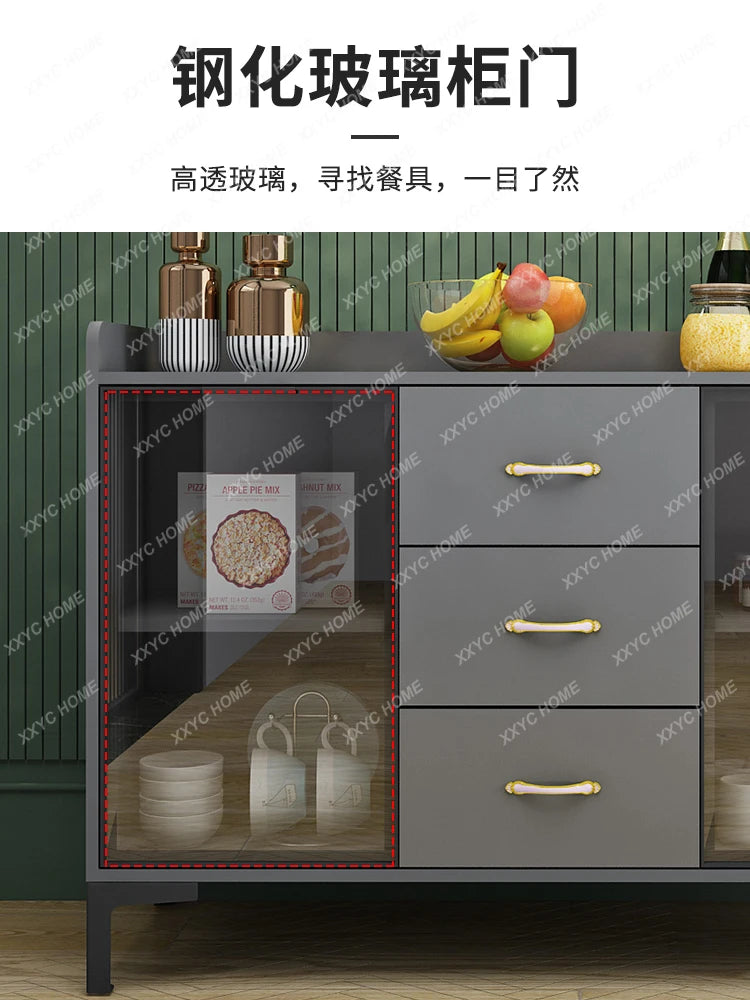 Sideboard Cabinet Kitchen Living Room Storage Locker Glass Door Stone Plate Tea Cabinet