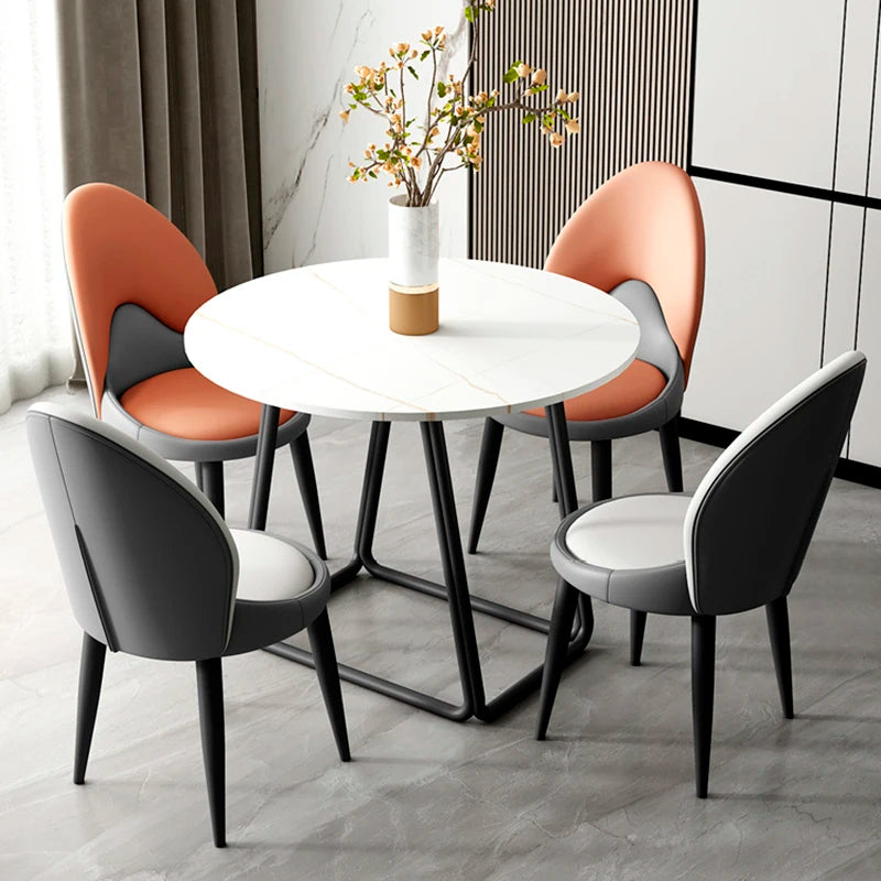 Luxury Leather Dining Chairs Comfortable Minimalist Living Room Italian Unique Designer Chairs Black Metal Legs Home Furniture