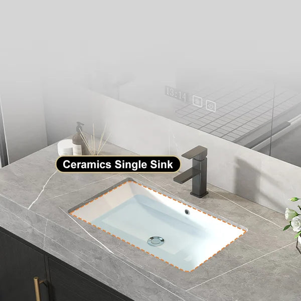 39" Modern Floating Black Bathroom Vanity Stone Top Wall Mounted Bathroom Cabinet