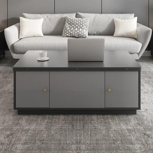 Modern Gray Multi-Functional Rectangle Lift-Top Coffee Table Extendable w/Storage