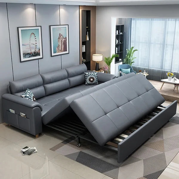 74" Blue Full Sleeper Convertible Sofa with Storage & Pockets Sofa Bed